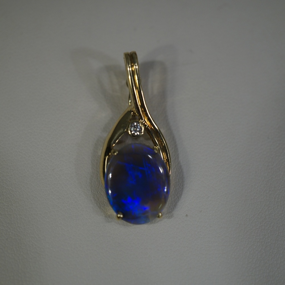 14KY Gold Genuine Opal & Diamond Enhancer Pendant